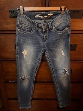 Seven7 Ankle Skinny Jeans Womens 26 Medium Wash Distressed Crop Denim